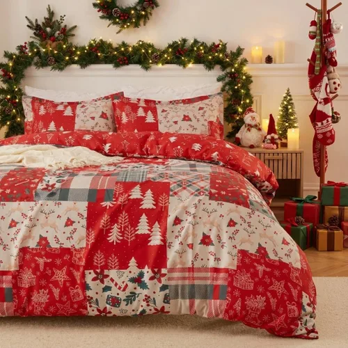 Miniatura 17 de CAROMIO Juego de funda de edredón de Navidad, de microfibra suave, reversible, ropa de cama decorativa festividades + 1 funda de almohada