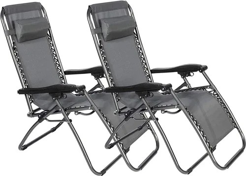 Juego de 2 sillas ajustables de gravedad cero, sillas reclinables plegables para exteriores con almohada, sillas portátiles junto a la piscina, Gris