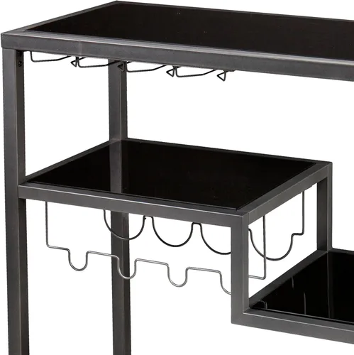 Miniatura 3 de SEI Furniture - Carrito de bar Holly & Martin Zephs - Gris plomizo con cristal negro - Diseño de transición, metal y vidrio - Ideal para sala