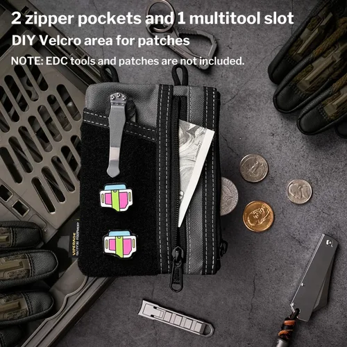 Miniatura 4 de VIPERADE VE18 EDC Bolsa, Organizador de Bolsillo para Hombres, Organizador de Bolsillo EDC, 3 Ranuras con 2 Bolsillos con Cremallera, Bolsa Gris