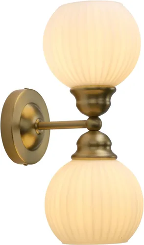 Miniatura 14 de Pathson Milk White Glass Wall Sconces Lighting, 2 Lights Industrial Wall Vanity Light Fixtures Brass Finish, Vintage Wall Sconce Lamp for Bathroom