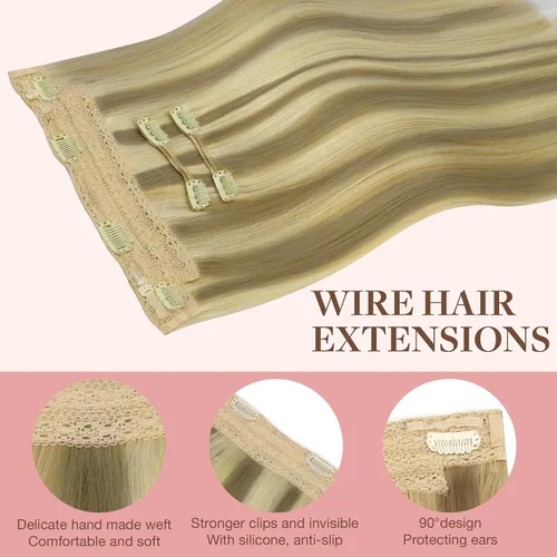Miniatura 3 de GOO GOO Extensiones de cabello humano con alambre, 1 negro azabache natural de 12 pulgadas 70 g, extensiones de cabello invisibles con alambre