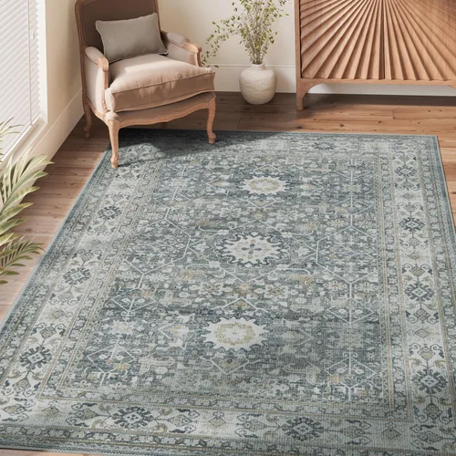 Miniatura 31 de jinchan Kalen - Alfombra de área lavable con diseño floral vintage, alfombra de entrada de medio círculo de 2 x 3, tapete de media luna de pelo