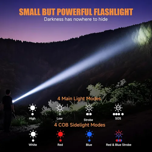 Miniatura 2 de Banral Linternas tácticas recargables de alto lúmenes - Súper brillante pequeña y potente linterna LED magnética USB C, 8 modos, botón doble Azul