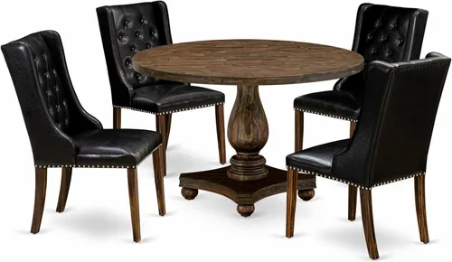 East West Furniture I2FO5-749 Irving - Juego de muebles de habitación de 5 piezas, incluye una mesa de comedor redonda con pedestal y 4 sillas