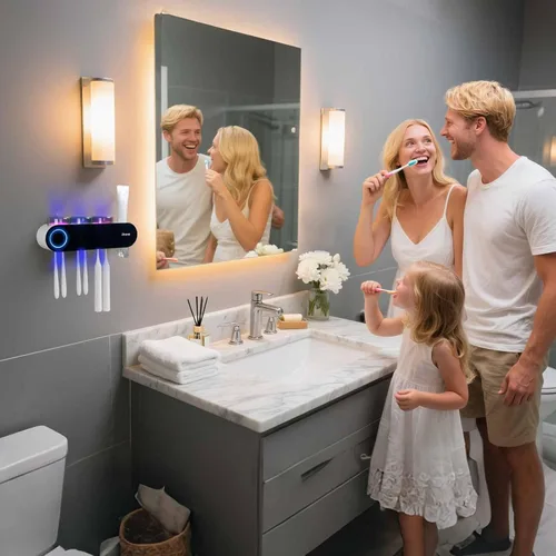 Miniatura 6 de iHave Soportes para cepillos de dientes eléctricos de pared con 3 vasos, esterilizador UV, dispensador de pasta dental, accesorios y decoración