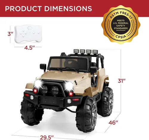 Miniatura 7 de Best Choice Products Camión de paseo para niños de 12 V, auto de juguete alimentado por batería con suspensión de resorte, control remoto, 3 Arena