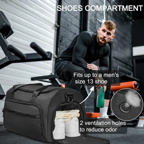 Miniatura 4 de Bolsa de gimnasio para hombres y mujeres, pequeña bolsa deportiva con bolsillo húmedo y compartimento para zapatos, bolsa de lona resistente al agua