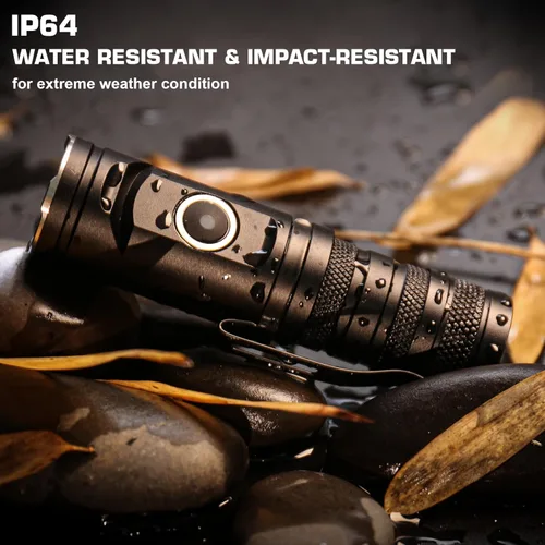 Miniatura 5 de HAUTMEC Linternas recargables de 1400 lúmenes, linterna LED EDC con linterna de 90 grados, cabeza giratoria, 5 modos, linterna de bolsillo, base