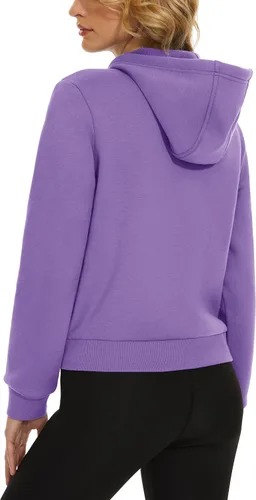 Miniatura 4 de MAGCOMSEN Sudadera corta con capucha para mujer, forro polar, con cremallera completa, con bolsillos
