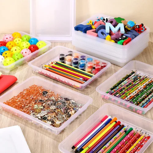 Miniatura 5 de Maitys 24 bandejas de arte de plástico para actividades para niños, organizador apilable de almacenamiento poco profundo para manualidades, libros