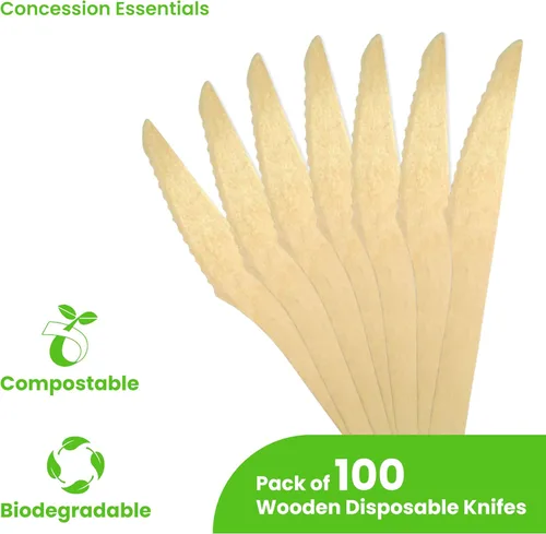 Miniatura 2 de Cuchillos de madera desechables de 6.25 pulgadas/utensilios de madera natural, paquete de 100