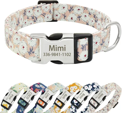 Miniatura 8 de Collares de perro florales personalizados con nombre, collares suaves personalizados con hebilla grabada para perros pequeños, medianos y grandes
