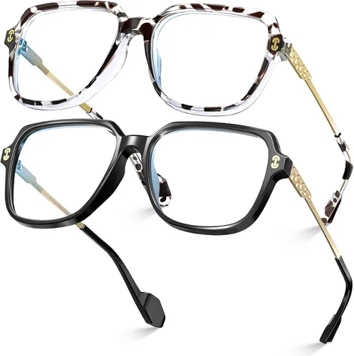 Miniatura 19 de VISOONE - Paquete de 2 anteojos de bloqueo de luz azul de gran tamaño con elegante marco cuadrado TR90 y patillas metálicas para mujeres y hombres