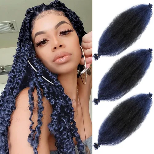 Miniatura 21 de Cabello afro elástico y trenzado de 30 pulgadas 2 paquetes, cabello preesponjado y trenzado elástico pre-estirado para extensiones de cabello suave