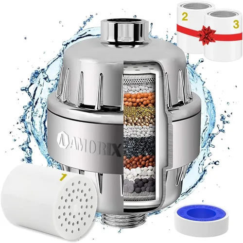 Miniatura 13 de Filtro de cabezal de ducha cromado de 15 etapas para agua dura, alto rendimiento, reduce el cloro, alivia la piel seca y la picazón del cuero Cromo