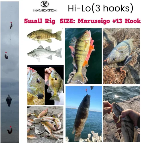 Miniatura 5 de Bagre, Scup (Porgy) y equipo de lubina – Kit de pesca de 3 ganchos Hi-Lo Bottom – Anzuelos japoneses atados a mano con línea PE – Agua salada y agua