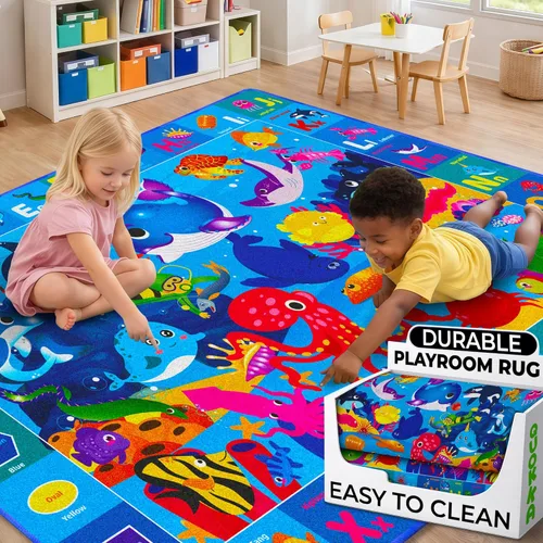 QUOKKA Alfombra Pequeña de Océano para Aula para Niños - Alfombras ABC de 60x41 para Sala de Juegos - Alfombra de Área de Aprendizaje del Alfabeto