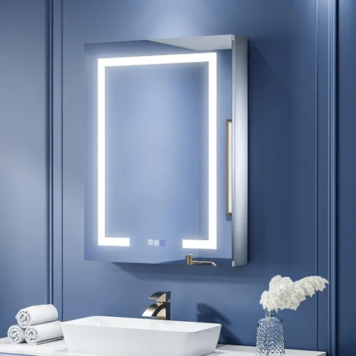 Miniatura 13 de ExBrite Botiquín de baño con iluminación LED con espejo, 24 x 30 pulgadas, empotrado o montaje en superficie, antivaho, atenuación continua, ajuste