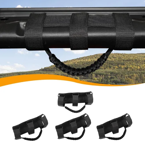 Hoolcar 4 asas de agarre de barra antivuelco, asas de agarre de paracaídas compatibles con Jeep Wrangler YJ TJ JK JKU JL JLU y Gladiator JT Negro