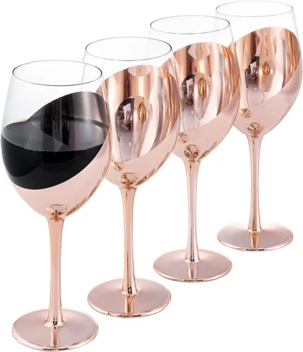 Miniatura 4 de MyGift Juego de 4 copas de vino con tallo de cobre de 14 onzas, cristalería para cenas y eventos de boda Cobre (juego de 4)