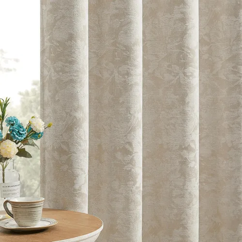Miniatura 15 de Beauoop - Cortinas opacas beige con diseño floral jacquard, 2 paneles, para dormitorio/sala, de felpilla, gris pardo, aislantes y a prueba de ruido