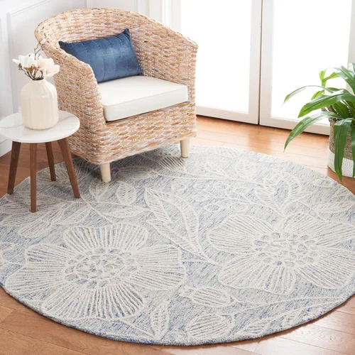 Miniatura 14 de SAFAVIEH Jardin Collection - Alfombra de pasillo, 2 pies 3 pulgadas x 8 pies, azul y marfil, lana floral hecha a mano, ideal para zonas de alto