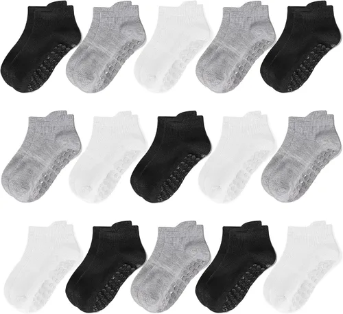 Miniatura 9 de Calcetines antideslizantes para niños, calcetines de tobillo con agarre, calcetines antideslizantes 15 pares para niños activos, niños de 6 meses a