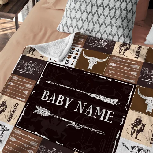 Miniatura 7 de Mantas de vaquero para bebé, manta de bebé occidental personalizada para niños, mantas de forro polar para niñas, nombre personalizado de 3 tamaños
