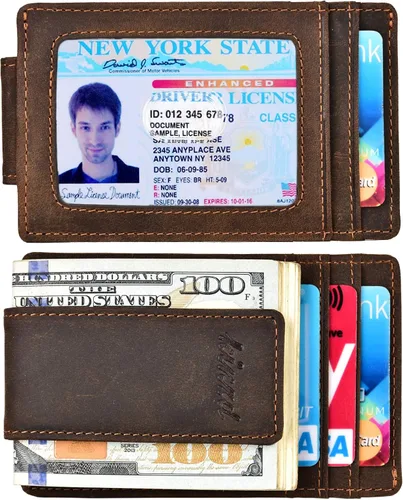 Miniatura 6 de Clip para dinero cartera de bolsillo frontal cartera delgada de cuero con bloqueo RFID fuerte imán Cartera RFID