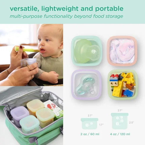 Miniatura 6 de Olababy Contenedores de Almacenamiento de Silicona Clear Sense 4 piezas para Alimentos de Bebé, Snacks, Fórmula, Puré, Salsa y Más Sin Plástico