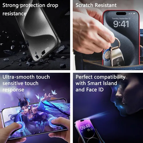 Miniatura 6 de Paquete de 2 protectores de pantalla mate antiluz azul para iPhone 14 Pro Max/15 Plus/16 Plus (6.7 pulgadas), vidrio templado 9H, antirreflejos