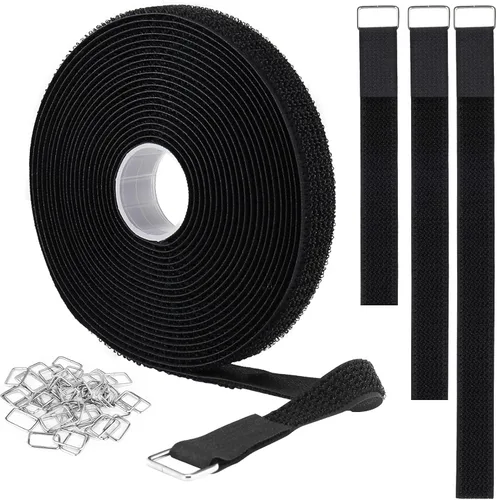 Miniatura 9 de YMCRLUX Correas de gancho y bucle de 1 x 16 pies con 25 hebillas de metal, correas de cable de fijación ajustables, correa de cincha cortada a