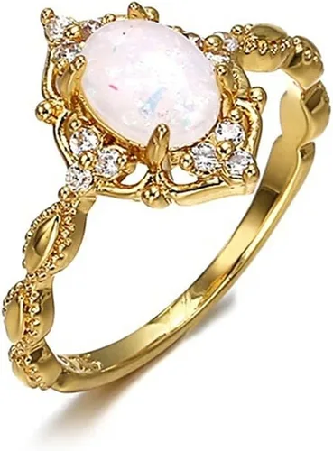 Miniatura 4 de Anillo de ópalo de forma ovalada chapado en oro amarillo de 18 quilates, anillo de boda de compromiso de eternidad para mujer, ST.238