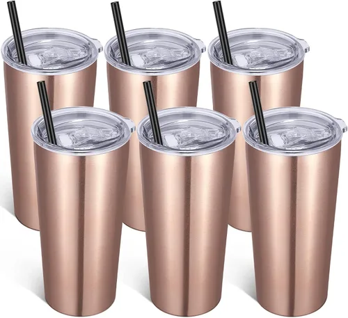 Miniatura 17 de VEGOND Vaso de 20oz a granel con tapa y pajita, vaso aislado al vacío de acero inoxidable de doble pared para café, viaje, paquete de 1 unidad, Rojo
