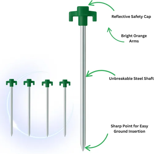 Miniatura 5 de Tricc - Estacas irrompibles de acero resistente galvanizado antioxidante de 10 pulgadas, tres estacas sólidas, resistentes para viajes al aire Verde