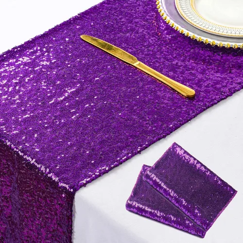 Miniatura 13 de ShiDianYi - Camino de mesa holográfico de lentejuelas de 12 x 72 pulgadas, azul iridiscente Fondo de boda con purpurina, decoración de fiesta