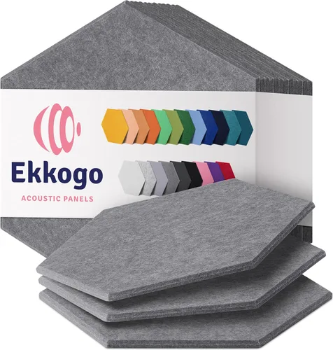 Paneles insonorizantes de alta densidad para pared, forma hexagonal, paquete de 12 unidades de 14" x 12.1" x 0.4", color gris guijarro