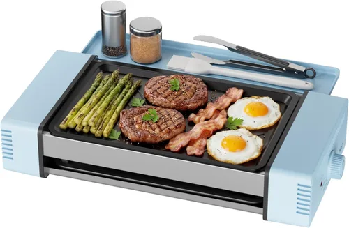 Miniatura 10 de HBN máquina de parrilla rodante para hot dogs 3 en 1 con placa antiadherente y parrilla, parrilla eléctrica compacta de 800W para salchichas
