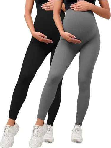 X-SNOW FALCON Pantalones de maternidad para mujer, 2 piezas, sin costuras, leggings de yoga sobre el vientre para entrenamientos y uso diario