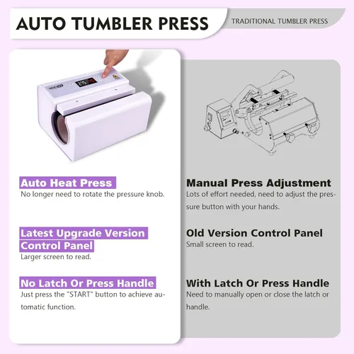 Miniatura 5 de AKEYDIY Máquina de Prensa Térmica Automática para Vasos 30OZ, Prensa de Tazas, Prensa y Liberación Automática, Ajuste de Temperatura y Tiempo
