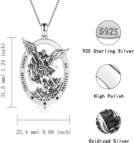 Miniatura 6 de Sterling Silver Saint Christopher Micheal Virgin Mary Necklace Women Men Medal Oval-Shaped Pendant Amulet Jewelry Gift for Teen Travelers