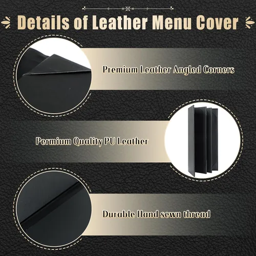 Miniatura 3 de Fundas para menú de restaurante de 4.25 x 11 pulgadas Paquete de 10 paneles de cuero sintético cuádruples con 6 esquinas anguladas para vista
