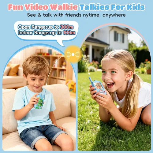 Miniatura 2 de Walkie Talkies de video para niños, paquete de 2 walkie talkies para niños con bonita cubierta de silicona, cambiador de voz, rango de 1000 pies