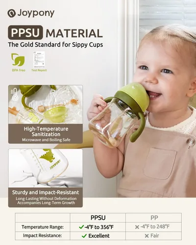Miniatura 2 de Joypony Vasos para sorber para niños pequeños de 1 a 3 años, vaso con popote con peso a prueba de derrames con asa para bebés de 6 meses en Verde/1