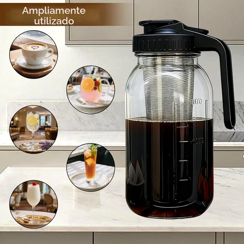 Miniatura 9 de Cafetera de cerveza fría, jarra de cerveza fría de 64 onzas con filtro de acero inoxidable y alfombrilla de café, tarro de vidrio con tapa