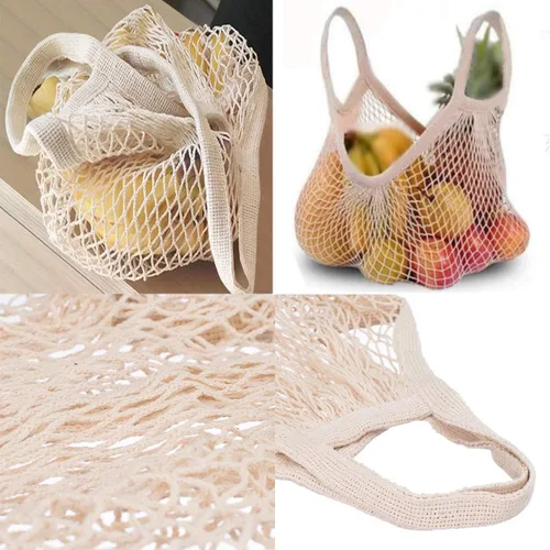 Miniatura 3 de Ahyuan Bolsas de comestibles cordón de algodón reutilizable, bolsas de malla 1 paquete, Crema