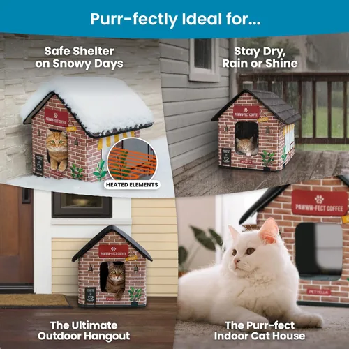 Miniatura 4 de Casa climatizada de lujo para gatos para invierno - Resistente a la intemperie, aislada, fácil montaje, almohadilla térmica para gatos, puertas
