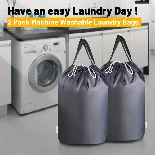 Miniatura 2 de MCleanPin Bolsas de lavandería lavables de 140 litros con asas, almacenamiento de ropa sucia para dormitorio universitario o viajes, forro de Gris