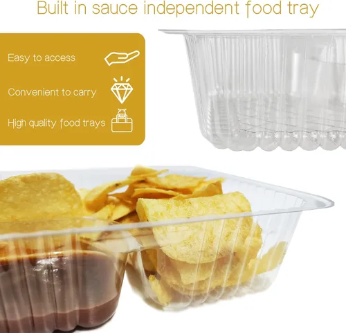 Miniatura 3 de 25 bandejas desechables para nachos, recipientes de plástico de 12 onzas con soporte para chips y salsa, 6 x 5 pulgadas, 2 compartimentos, bandejas
